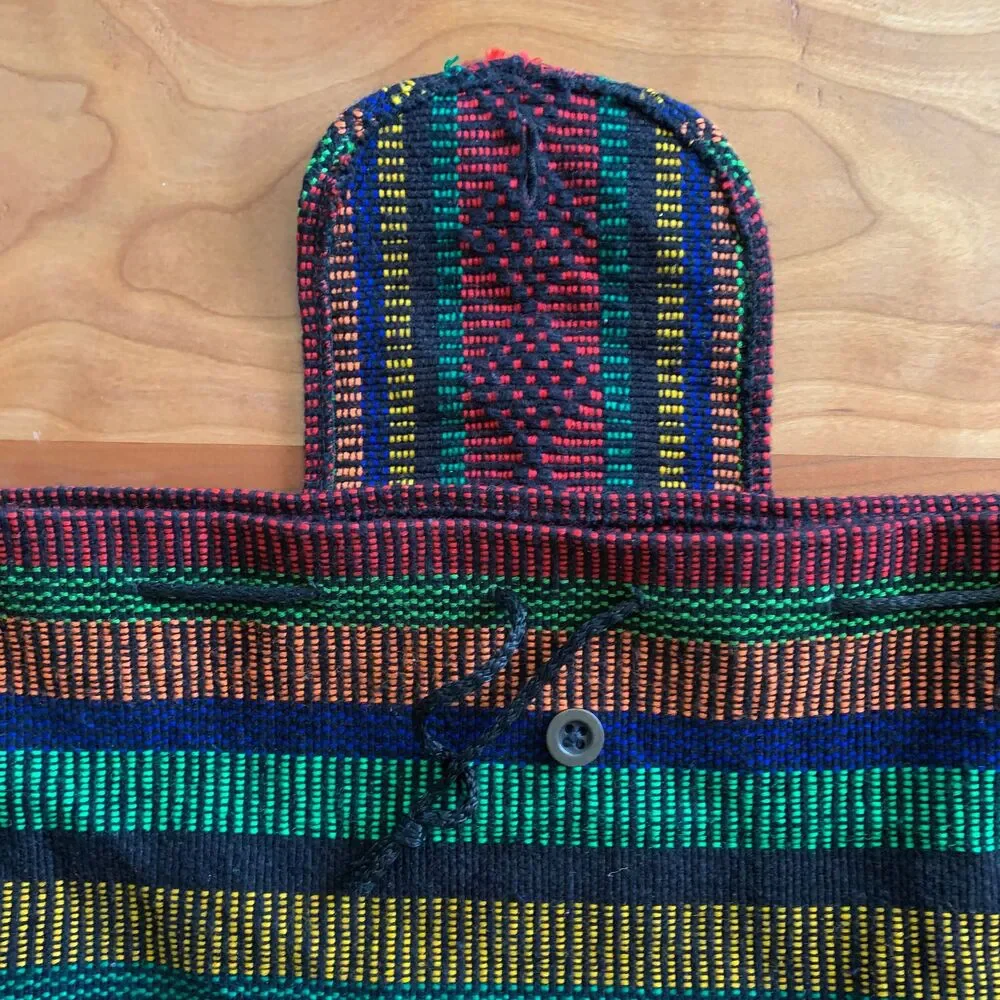 Rainbow, Bold, Black Woven Baja Boho Backpack